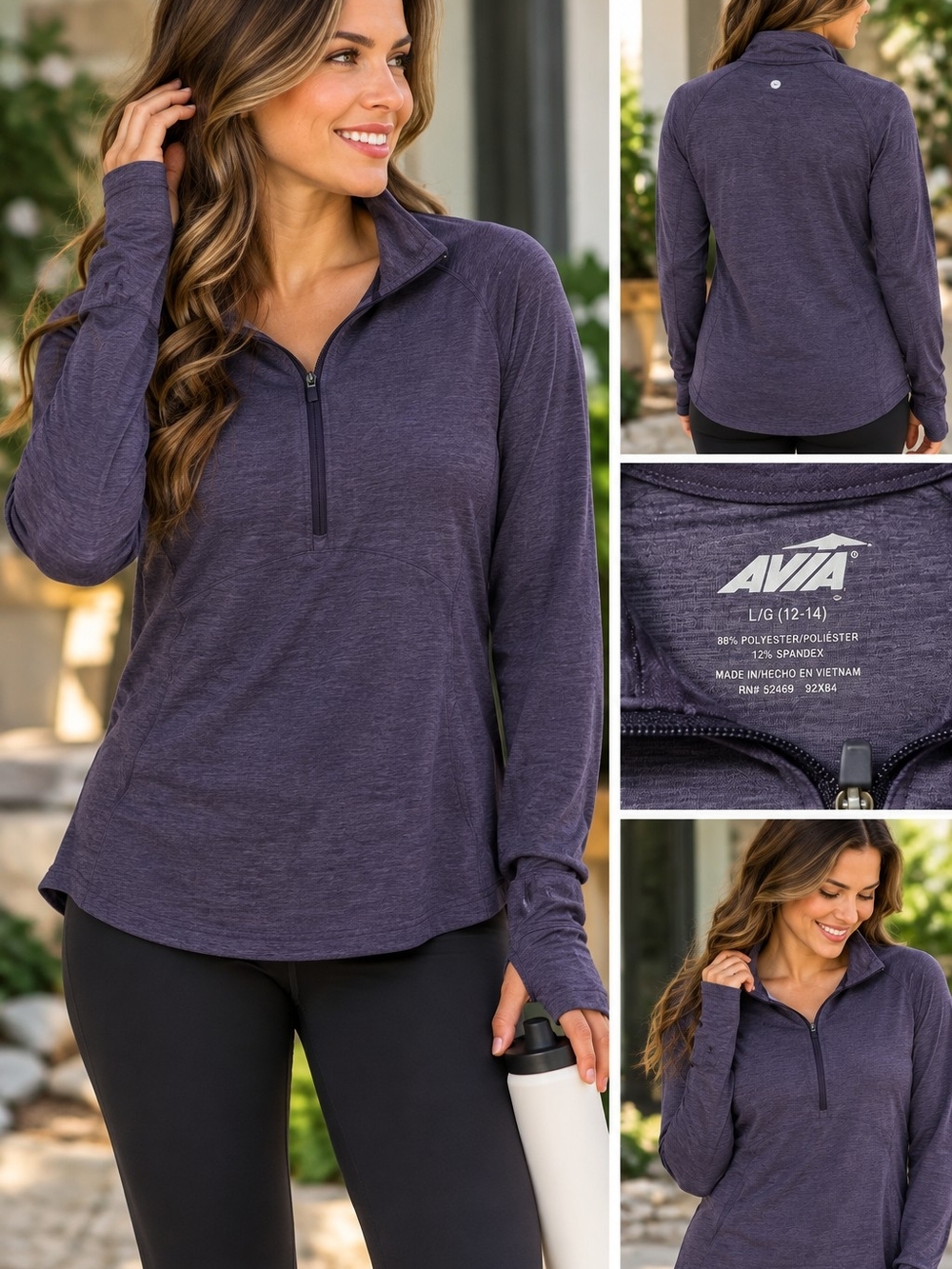 Avia Women's Heathered Plum Half-Zip Pullover